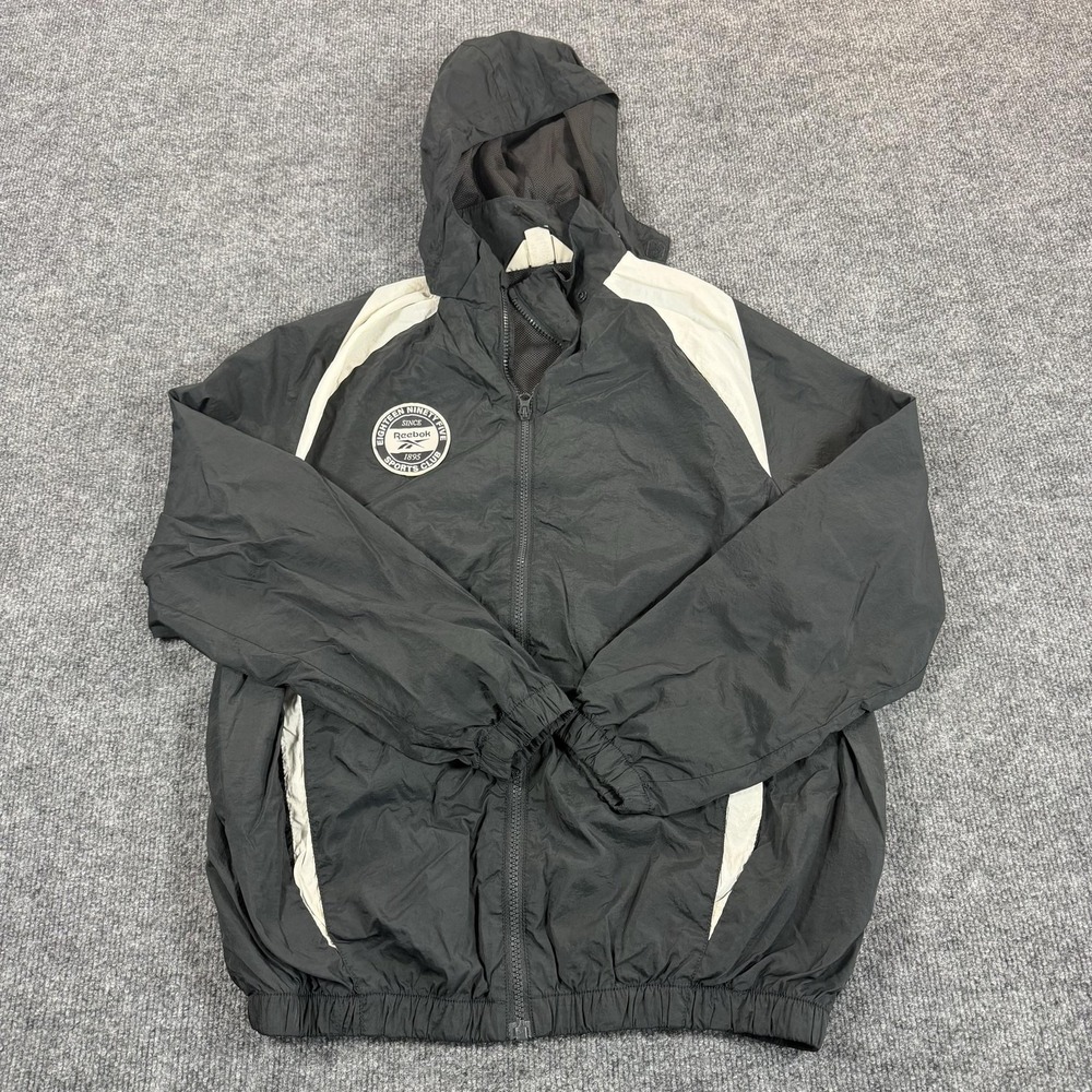 Reebok Jacket Youth 16 Black Colorblock Hooded Windbreaker Full Zip Logo